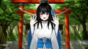 神社で手を振る音崎